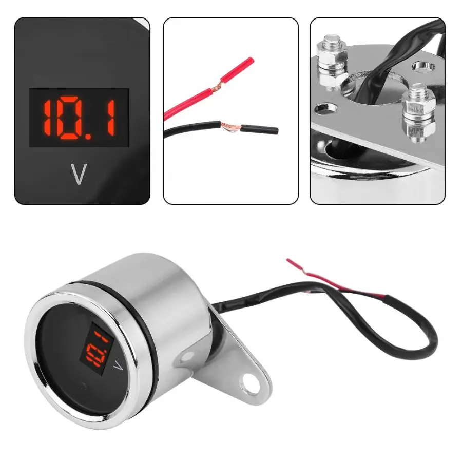 12V мотоциклов цифровые, со светодиодом вольтметр датчик хромирование водонепроницаемый вольтметр Авто