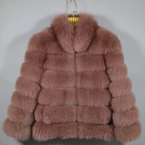 khaki purple Новое поступление, Женское зимнее плотное пальто из натурального Лисьего меха, куртка из натурального Лисьего меха, высокое качество, стоячий воротник, пальто из натурального Лисьего меха - Цвет: khaki purple