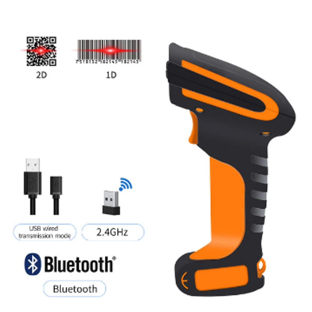 

2D Industrial Grade Wireless Bluetooth Barcode Scanner WaterProof Anti-shock 1d 1d Bluetooth Reader with 16M Storage Space