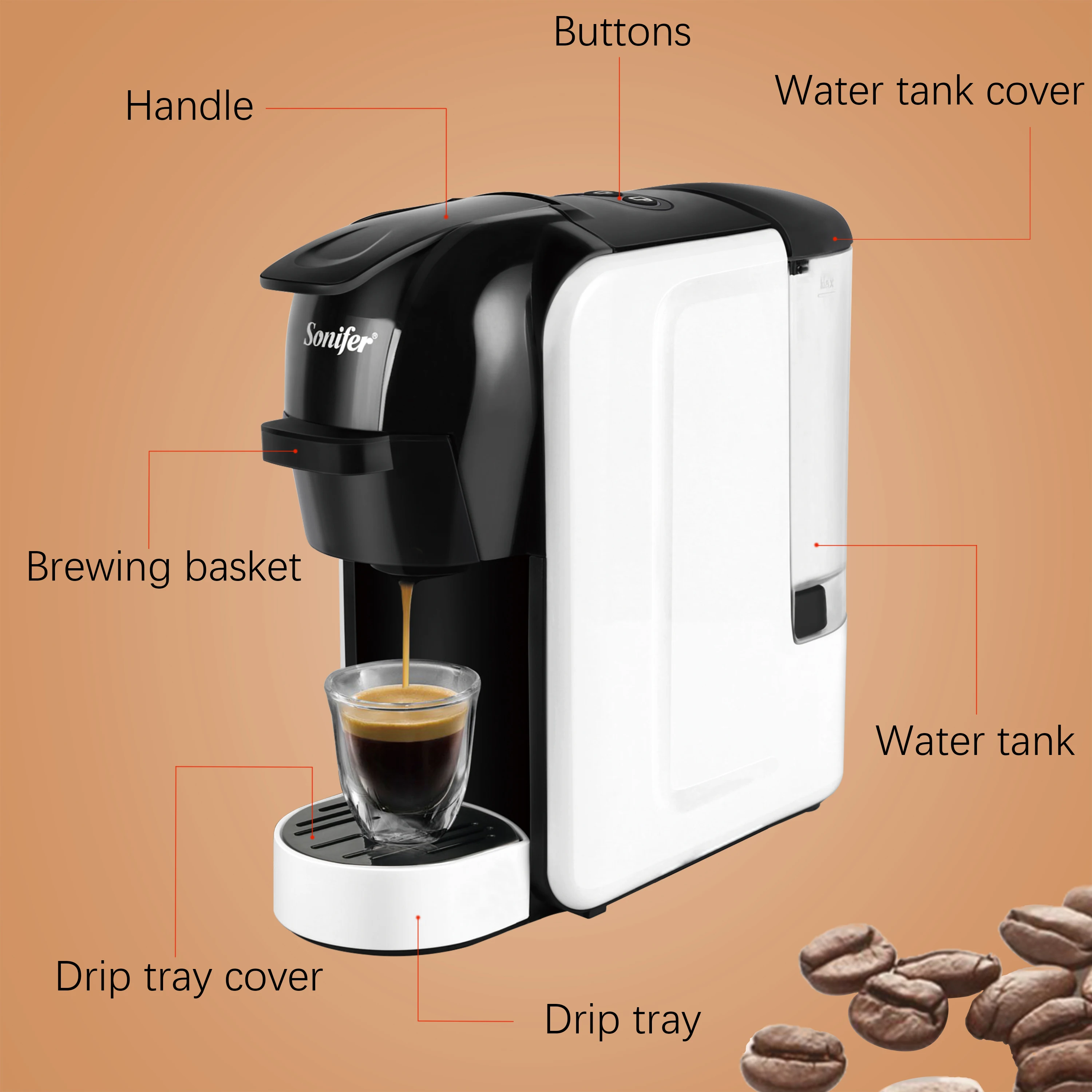 Sonifer MultiFunctional Capsule Coffee Machine Espresso Coffee Maker