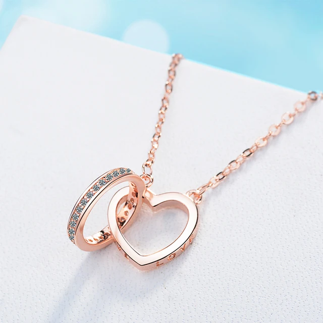 925 Sterling Silver Heart And Circle Interlock Pendant Necklace Colar de Prata for Girlfriend Valentine's Day Gift Fine Jewelry 3