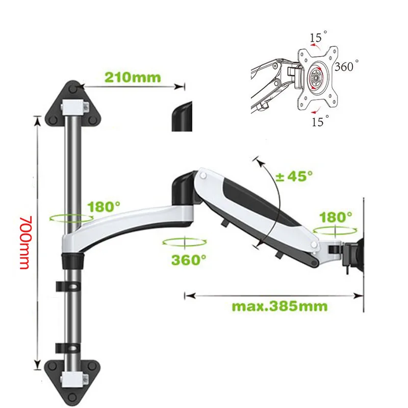 Liga de Alumínio Graus de Movimento Suporte de Montagem na Parede Completo Polegada Lcd Led tv Monitor Suporte Rack Dl-fe120w-700 360 15-27 - Image 3