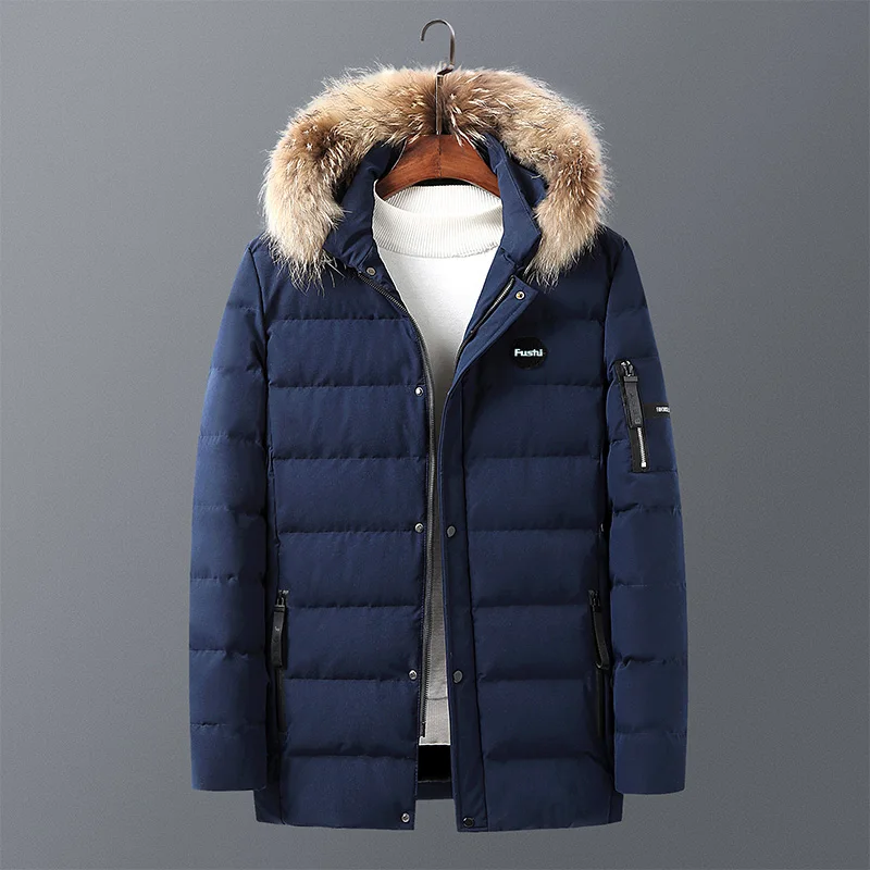 Blue Большой размер, M-5XL, меховой воротник, с капюшоном, для мужчин, зима, новая мода, теплый толстый пуховик, хлопок, мужская куртка и куртка, ветрозащитная мужская куртка - Color: Blue