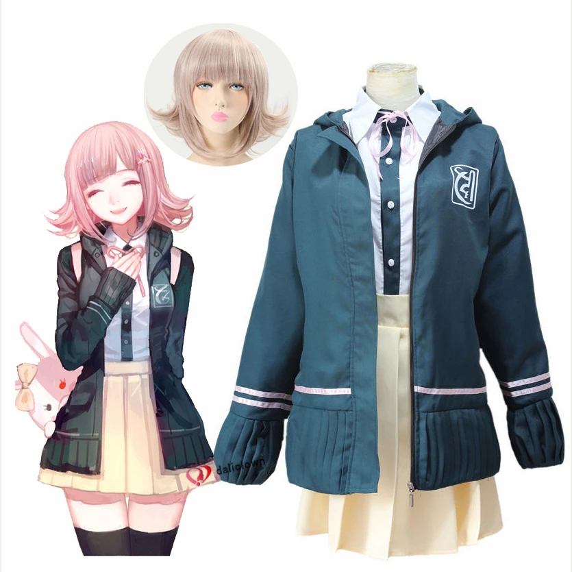 

Super DanganRonpa 2 Dangan Ronpa Cosplay Chiaki Nanami Uniform Jacket Coat Shirt Skirt For Women Anime Cosplay Costume Wig