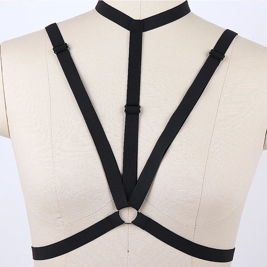 Pastel Goth Body Harness Open Chest Cage Bra Punk Rave Black Bondage Sexy Lingerie Belt Elastic Adjustable Woman Body Cage