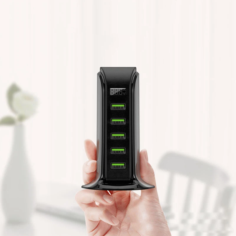 EU UK Plug 5 портов USB зарядное устройство концентратор светодиодный дисплей мульти док-станция для зарядки с USB универсальный мобильный телефон Настольный настенный дом