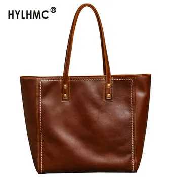 

Cowhide Horizontal Men Tote Bag Retro Genuine Leather Handbag Female Large Capacity Shoulder Bag Computer Bags Vintage