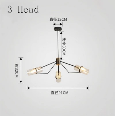 Chandelier 3 head Скандинавский дизайн, современный светодиодный стеклянный роскошный подвесной светильник, лампа для чердака, гостиной, столовой, чердак, кровать, украшение для дома, черный цвет - Цвет корпуса: Chandelier 3 head