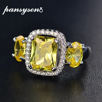 

PANSYSEN Genuine 925 Sterling Silver Jewelry Rings for Women with Citrine Gemstone Wholesale Fine Jewelry Anniversary Ring Gift