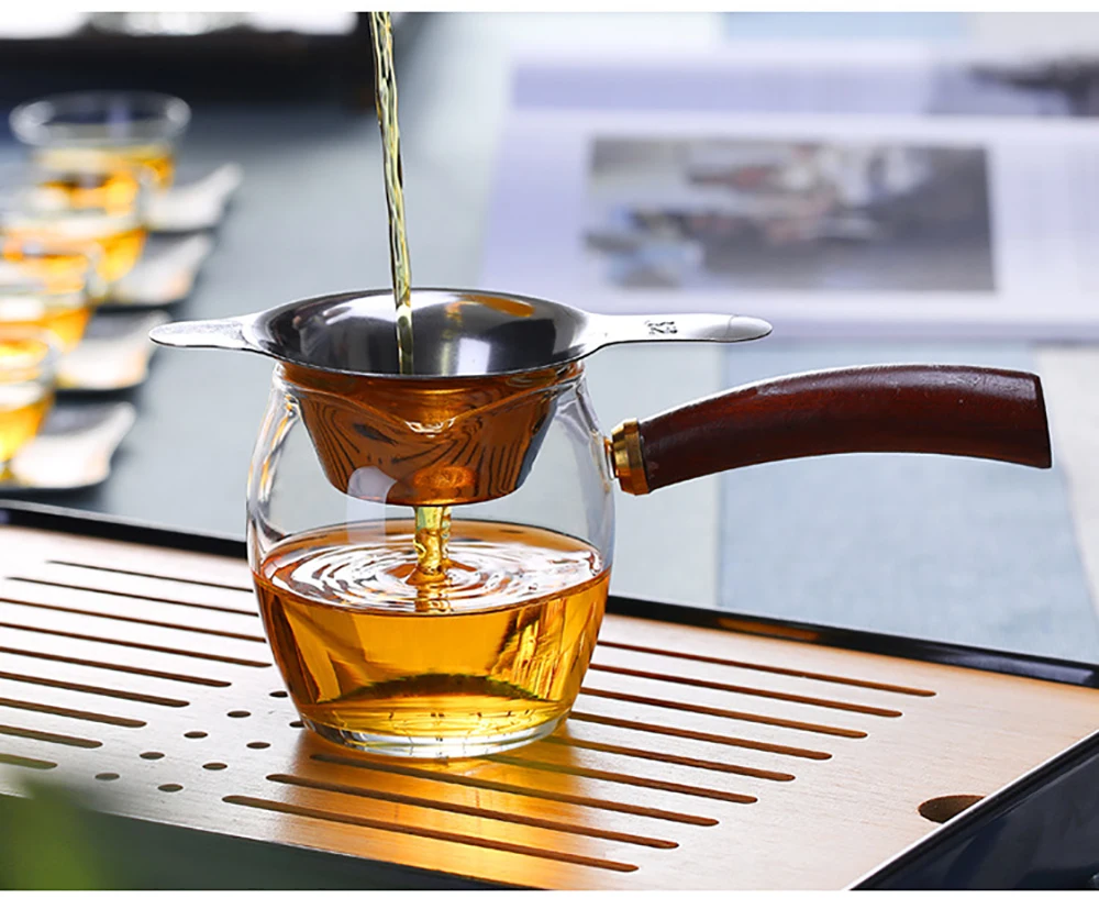 Side Handle Clear Glass Teapot   fair cup drain set Kung Fu water separation transparent heat-resistant tea pots