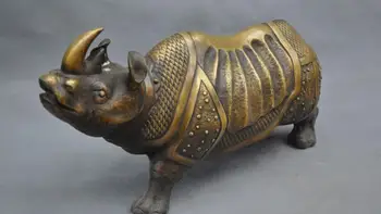 

zm 17'' China Pure Bronze Armor Rhinoceros Statue