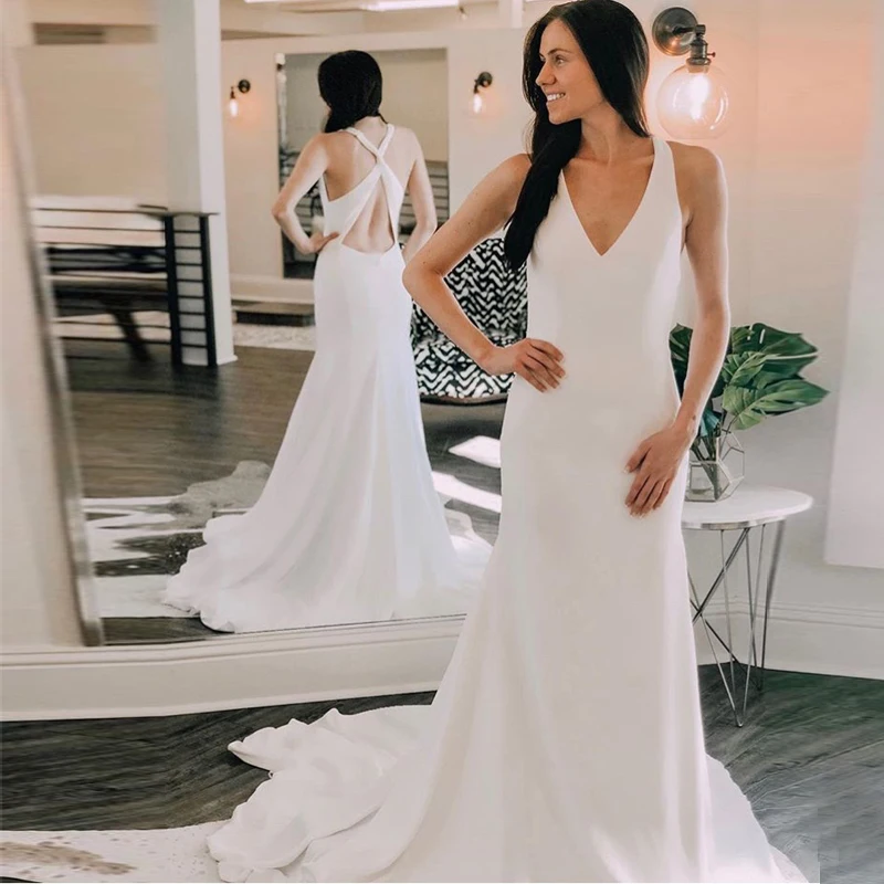 Простой Холтер шифон пляжные свадебные платья Бохо свадебное платье дешевые