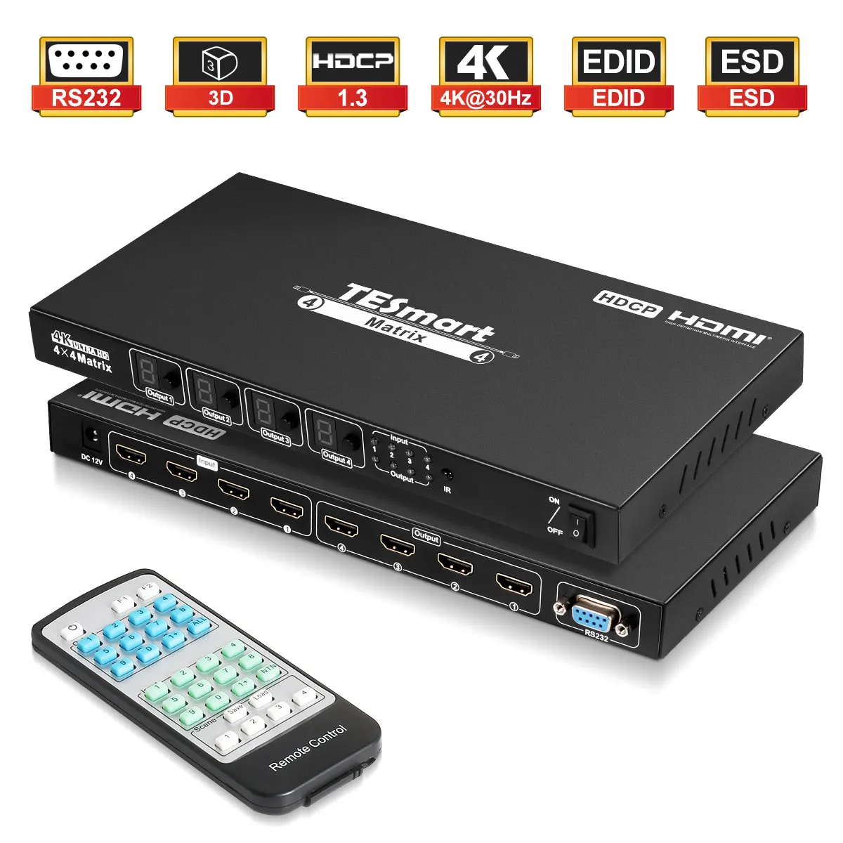 TES-HMA0404A40 4x4 HDMI переключатель разветвитель HDMI матрица 4x4 4 порта входы и 4 порта выходы с RS232 Sup порты Ultra HD 4Kx2K@ 30 Гц, HDCP1.3, 3D - Цвет: TES-HMA0404A40