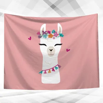 

1pc Creative Tapestry Cartoon Alpaca Printed Carpet Decor Beach Towel Shower Curtain for Home Bathroom (Pink)