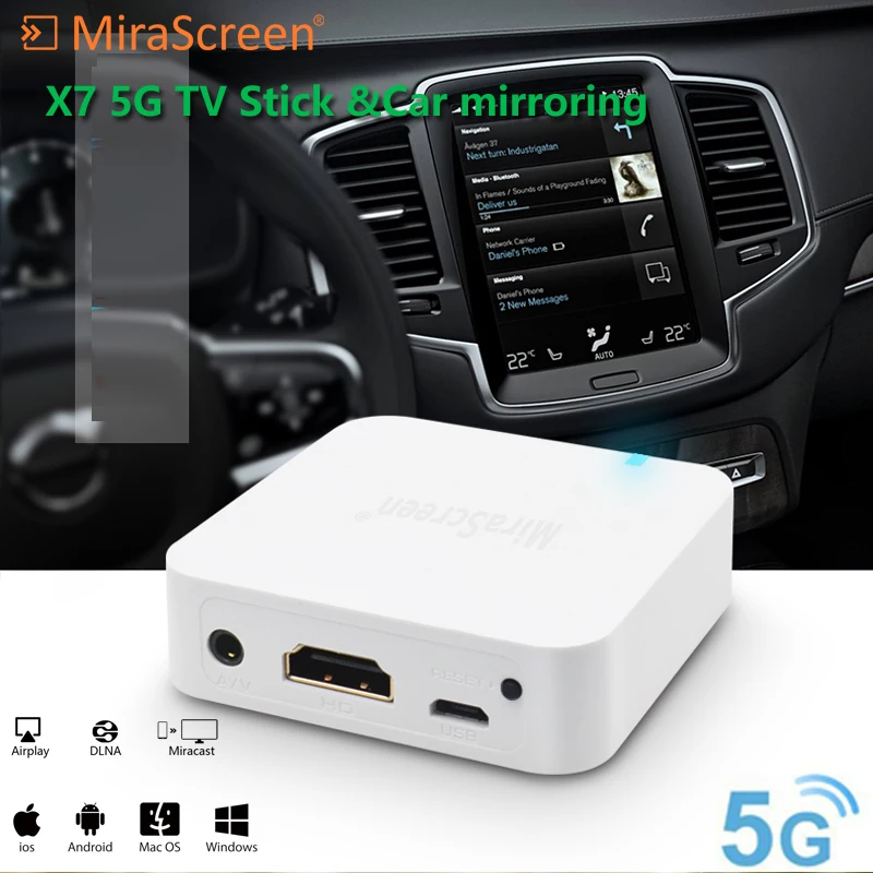 

MiraScreen TV Stick X7 HDMI car Auto anycast Miracast DLNA Airplay WiFi Receiver Dongle 5G TV stick