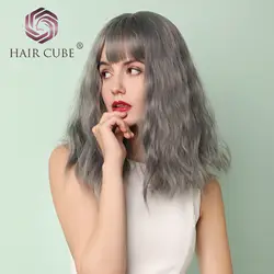 Haircube 16 "синтетические волосы короткие волны воды серые цвета парики для белых/черных женщин жаропрочные волокна каждый день полный