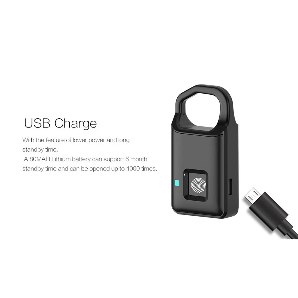 

Smart Fingerprint Padlock Anti-Theft Keyless Padlock Door Luggage Case Lock USB Charging Cabinet Backpack Home Security