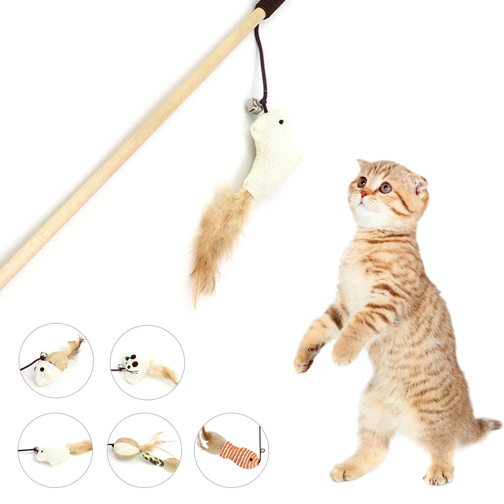 Cat Toy Funny Wand Cat Teaser Stick With Bell Throwing Toy Funny Interactive Plush Toy Stick Feather Wand Supplies#1
