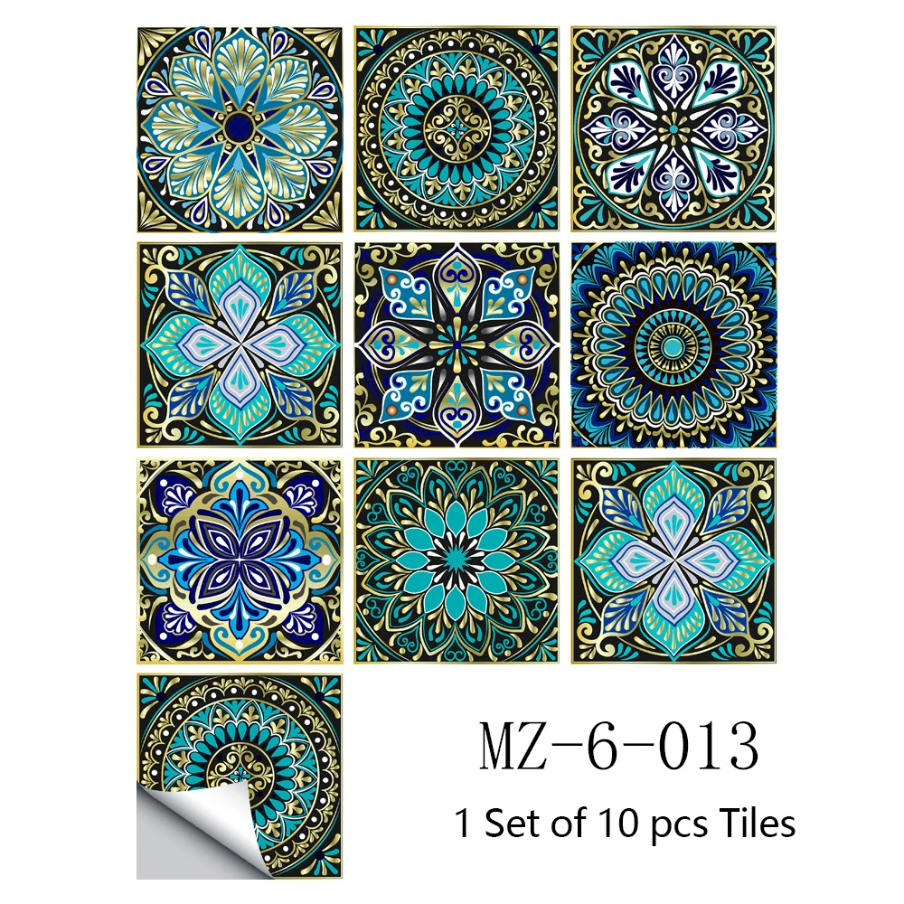 10pcs Mandala Pattern Matte Tile Floor Sticker Transfers Covers Wear-resisting Vinyl Wallpaper Kitchen Bathroom Table Wall Decor images - 6