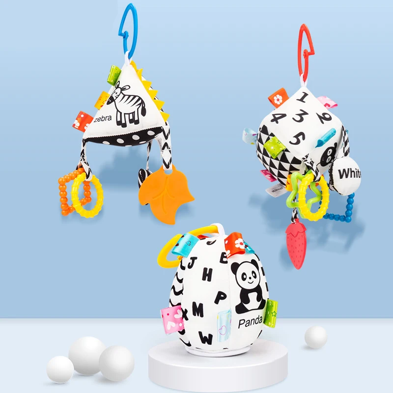 

Baby Early Education Toy Car Bed Hanging Black and White Geometric Shape Building Block Teether Rattle 0-12 Month Gift For Kid