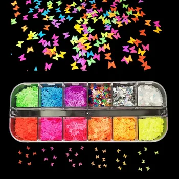 

Fluorescence Butterfly Shape Heart-shaped Nail Art Glitter Laser Star Flake 3D Colourful Sequins Polish Manicure Nail Decoration