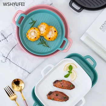 

1pcs Ceramic fruit plate dessert tableware dessert plate binaural dinner plate set wedding holiday kitchen supplies baking tray