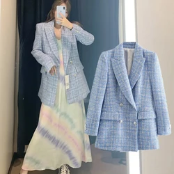 WESAY JESI Spring New Small Fragrance Ladies Jacket Plaid Double-Breasted Daily Fashion Office Commuting Temperament Ladies Suit WESAY JESI Spring New Small Fragrance Ladies Jacket Plaid Double-Breasted Daily Fashion Office Commuting Temperament Ladies Suit