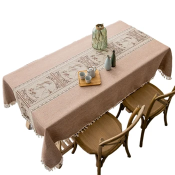 

Luxury Rectangle Tablecloth Upscale Embroidered Relief Painting Pattern Table Cloth Pendant Tassel Christmas Decor Table Cover