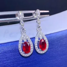 Натуральный рубин Висячие серьги 0.6ct* 2шт драгоценный камень 925 стерлингового серебра ювелирные украшения# S992610