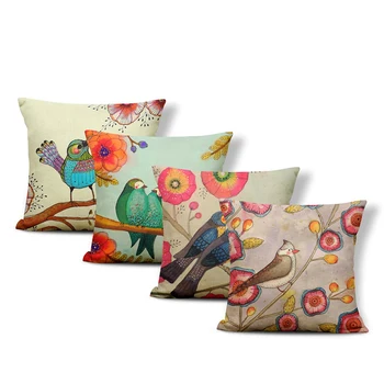 

Cartoon Personalized Animal Pillow Bird Branch Flower Abstract Plant Pillowcase Home Decoration Polyester Linen Cushion Cover