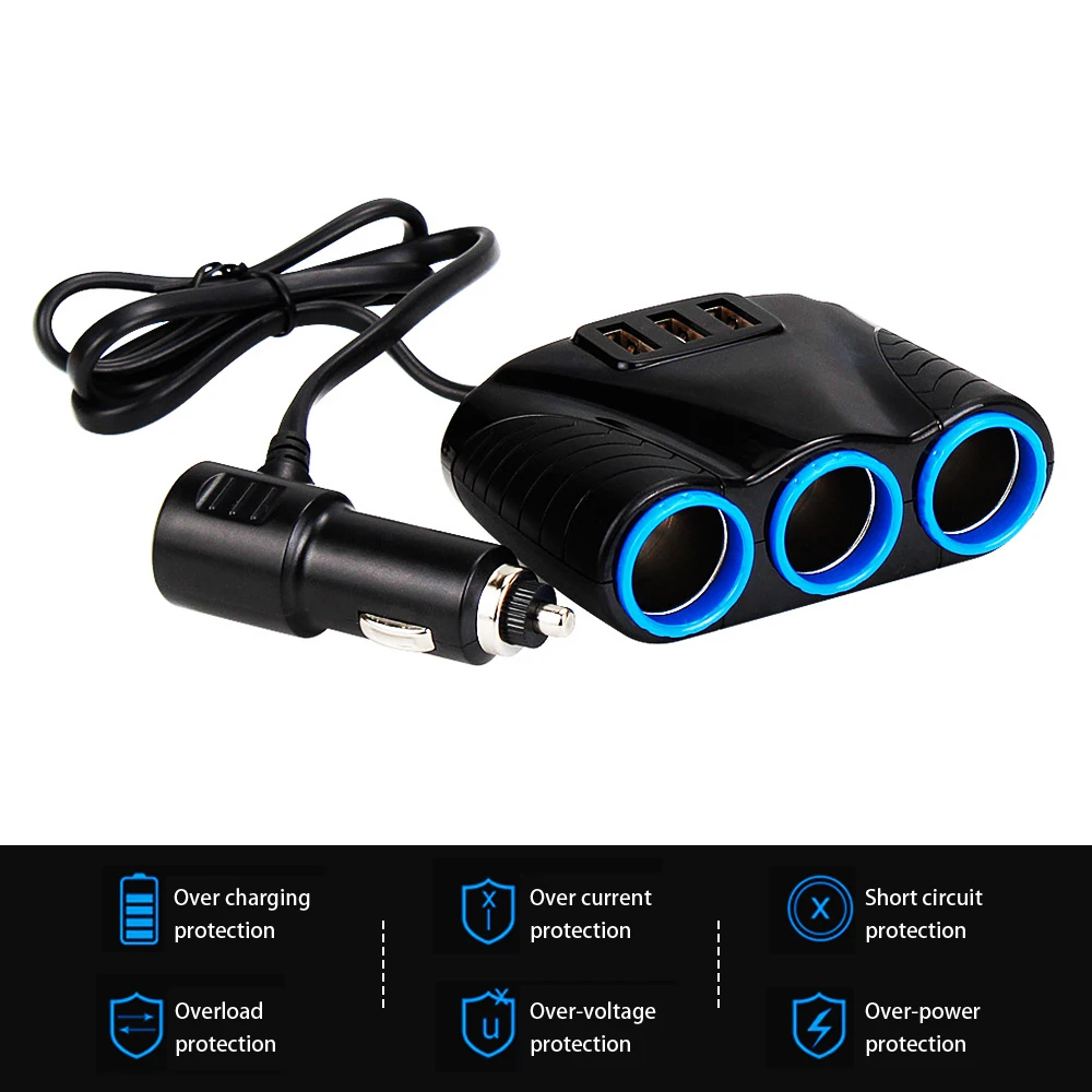 TOSPRA 3 USB порта Way 3.1A Синяя светодиодная розетка для автомобильного прикуривателя