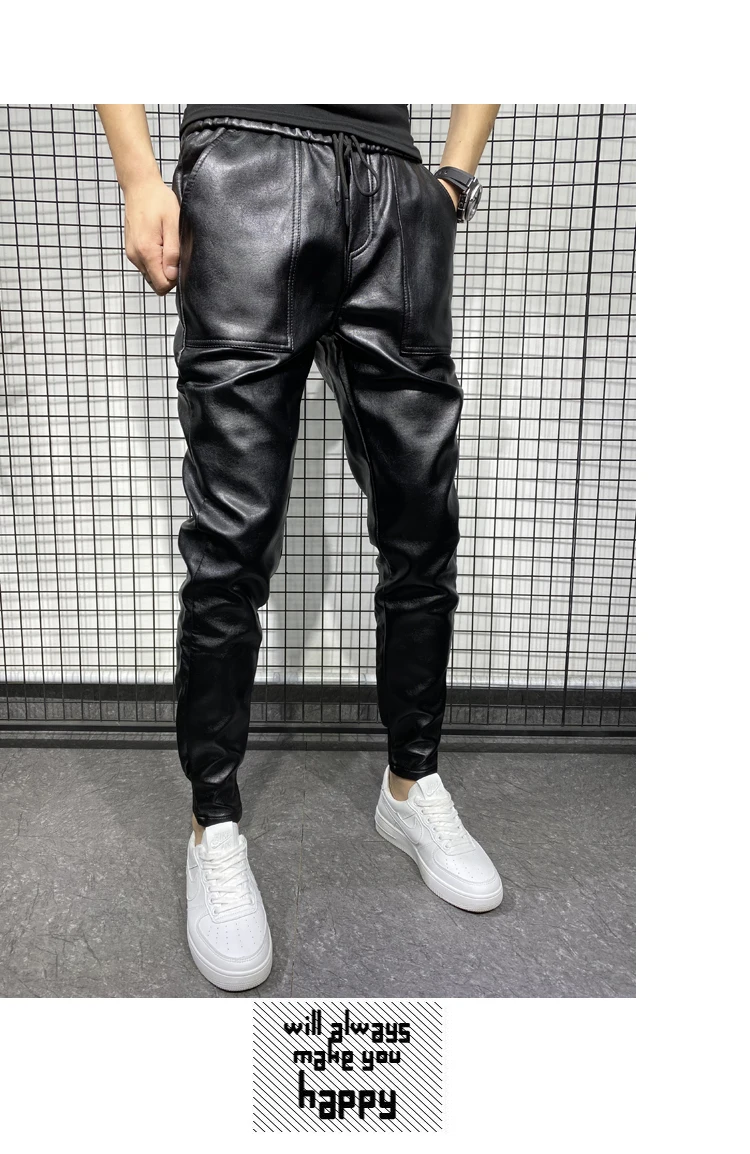 New Arrivals Winter Thick Warm PU Leather Pants Men Clothes 2021 Simple Big Pocket Windproof Casual Trousers Black Plus Size 40