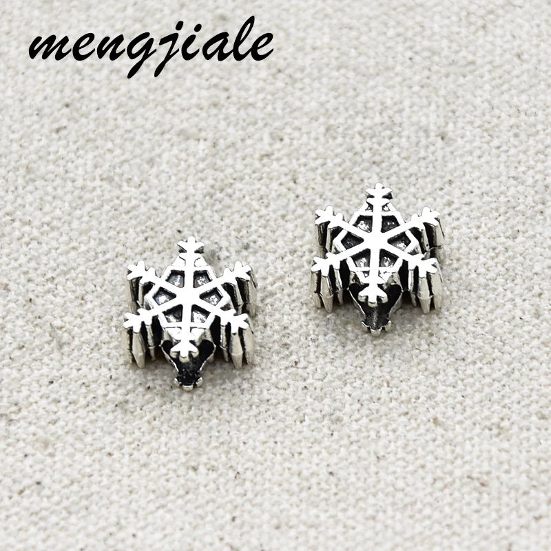 

MENGJIALE 15pcs/lot New Arrival Alloy Christmas Snowflake Big Hole Beads Vintage Spacer Loose Beads Charms For DIY Making