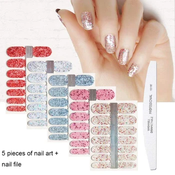 

5pcs/Set Of Shiny Nail Stickers Polished Decals with Nail File Bonding Bright Nail Art Tool Set for Ladies Girls