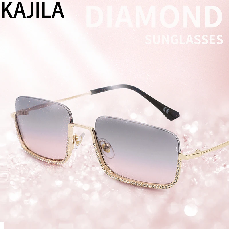 

Semi-Rimless Square Sunglasses Women 2020 Fashion Diamond Retro Gradient Sun Glasses For Women Vintage Eyewear Oculos De Sol