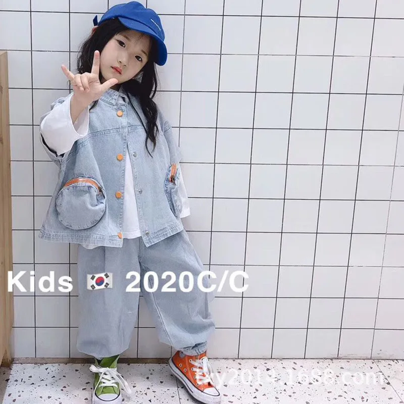 

Boys and girls suit 2020 new spring clothes children's clothing fashion loose net red denim three-piece suit