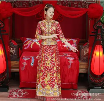 

Bride Wedding Chinese Style Costume Phoenix Cheongsam Evening Show Clothing Slim The Chinese Traditional Dress