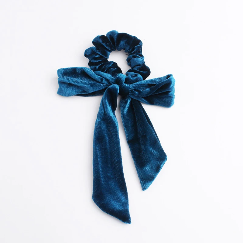 B-6 acid blue Новинка, однотонный шарф для волос с жемчугом, резинка для волос, веревка для женщин и девочек, аксессуары для волос, бархатные эластичные резинки для волос, резинки для волос, держатель для конского хвоста - Цвет: B-6 acid blue