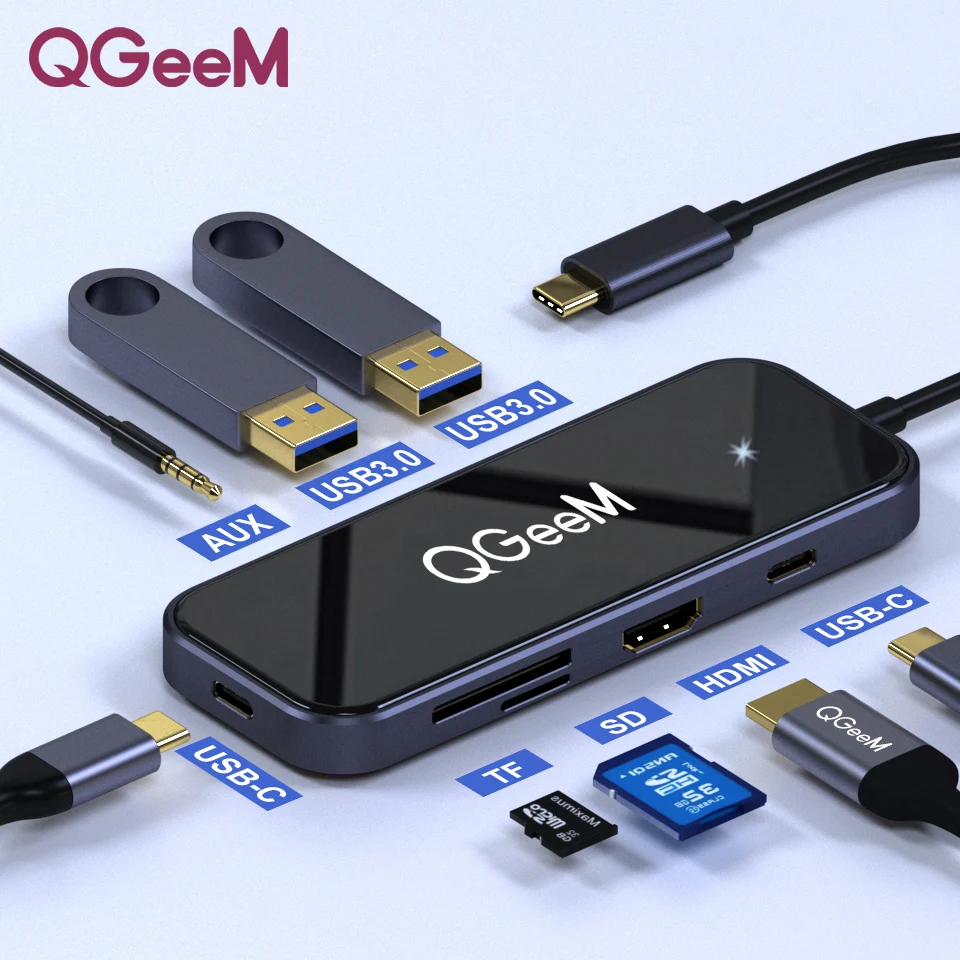 QGeeM 8 Ports USB C Hub for Macbook Pro Air USB Hub 3.0 Adapter TF SD 3.5mm PD Aux HDMI Type C Hub for iPad Pro PC Splitter Dock
QGeeM 8 Ports USB C Hub for Macbook Pro Air USB Hub 3.0 Adapter TF SD 3.5mm PD Aux HDMI Type C Hub for iPad Pro PC Splitter Dock