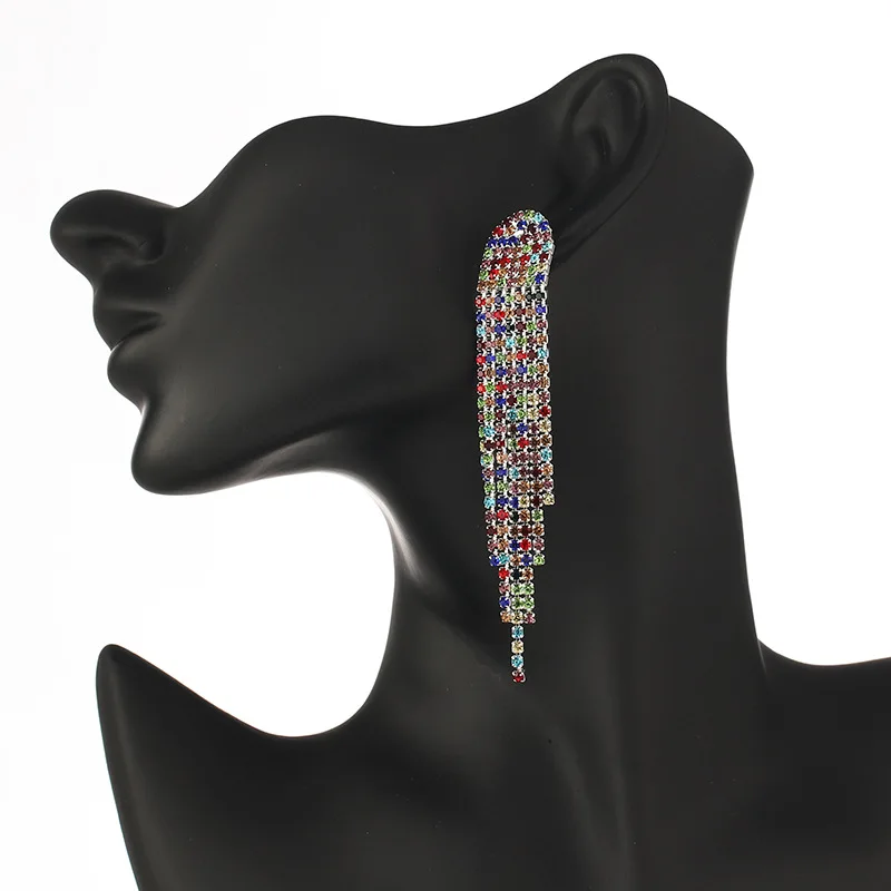 

Trendy Large Long Crystal Tassel Earrings For Women Statement Rhinestone Hanging Drop Earrings Accessory Christmas Gift