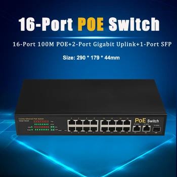 

16-Port POE Ethernet Switch+2-Port Gigabit Uplink+1SFP VLAN Fast Switch with Metal Shell For Monitoring Camera Power Supply 250M