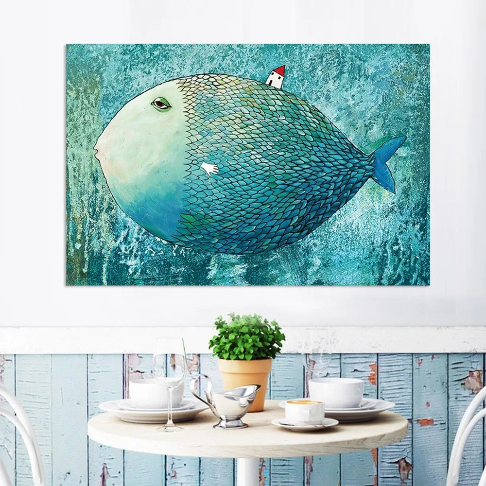 

Cartoon Fish Canvas Painting Children's Room Decoration Painting Modern Minimalist Decoration Home Wall Art Canvas Pictures