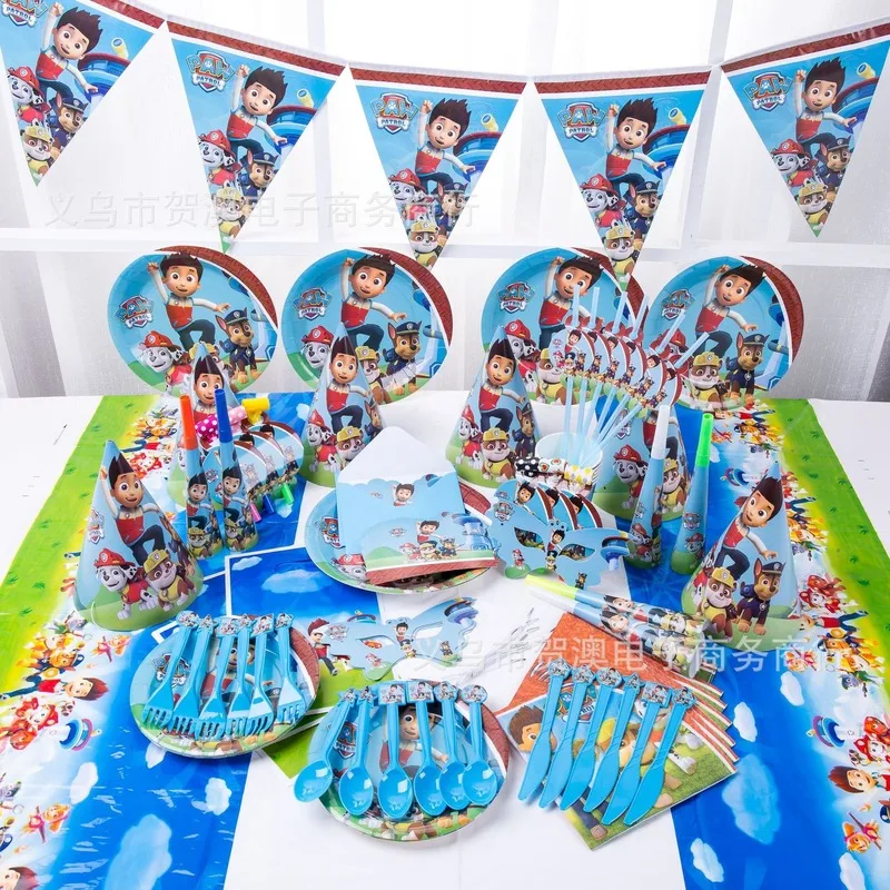 Decoraciones para fiesta de cumpleaños de la patrulla canina, bolsa de regalo para niños, platos y vasos de papel, cuchillo, cuchara, vajilla desechable para Baby Shower, 2021