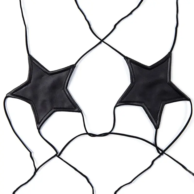 67JC Womens Sexy Glitter Reflective Five-Pointed Star Bra Strappy Bandage Halter Top Bralette Nightout Clubwear Metallic Solid