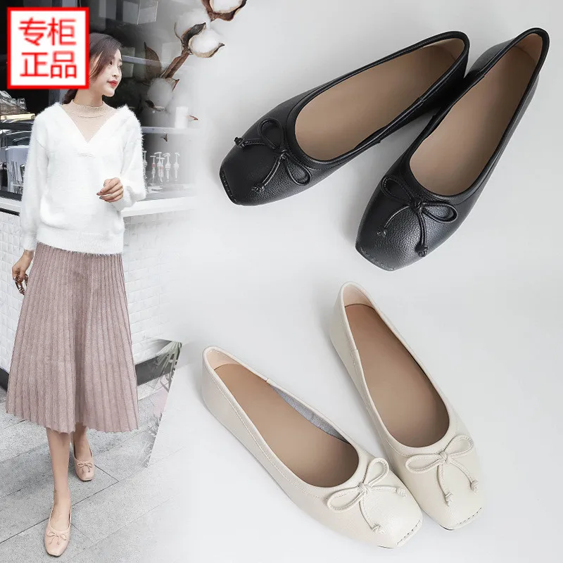 

2019 Spring New Style Genuine Leather Low-Cut Peas Flat Heel-Toe Casual Comfortable Fashion WOMEN'S Thin Shoes Slip-on