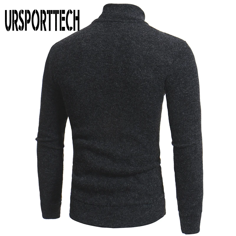 Новое поступление осень Для мужчин s водолазки, мужские свитера Slim Fit твердых пуловер с длинным рукавом и принтом «человек молния для высокого воротника женский свитер, Стильный вязаный свитер