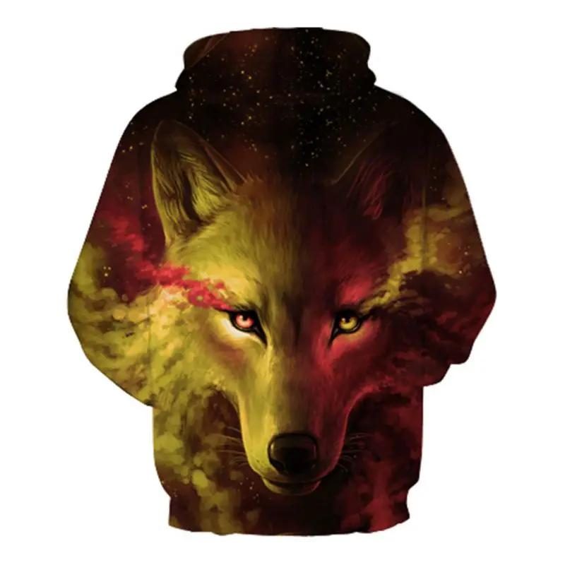  Men Athleisure Sweatshirts Loose Sport Hooded Hoodies Blue Rose Wolf 3D Print Sweatshirt S-3XL Hood