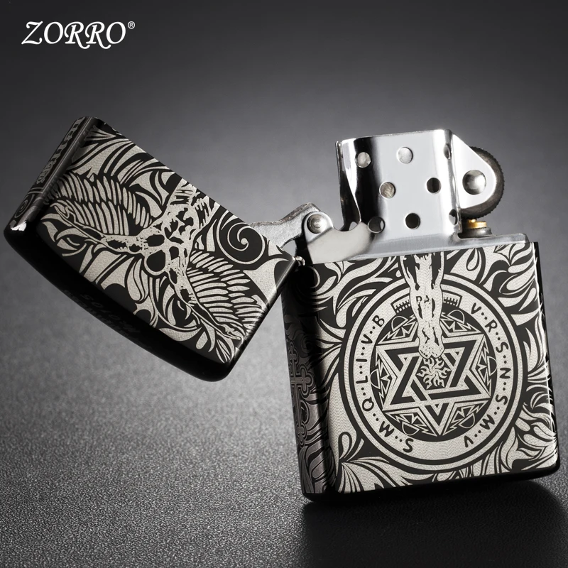 Zorro kerosene lighter wind proof retro grinding wheel personality guardian angel creative lighter gift for boyfriend