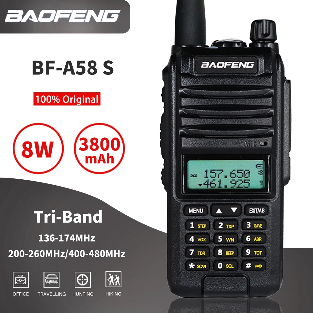 8 Вт Baofeng A58S трехдиапазонная рация 10 км Три Пути Радио BF A58 S VHF UHF двухдиапазонный трансивер 3800 мАч портативный CB Ham радио