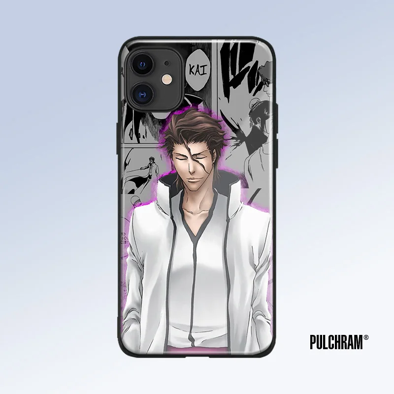 Sosuke Aizen Отбеливающее аниме закаленное стекло Мягкий силиконовый чехол для
